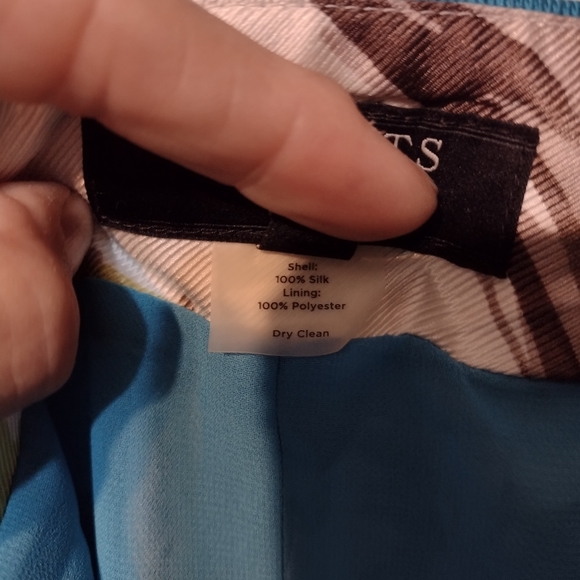 Talbots 10p silk skirt, lined, blue water colored print - Picture 7 of 7